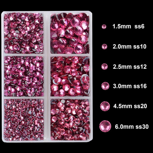 4000Pcs Mixed Size Hot Fix Round Crystals Gems Glass Stones Hotfix Flat Back Rhinestones (Fuchsia)...