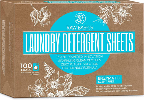 Laundry Detergent Sheets Unscented - Zero Waste, Plastic and Scent Free, Natural Soap - Travel Size Essentials for Washing Clothes, 100 Loads (Uns...