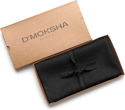 D'Moksha Homes Black Linen Napkins 18 x 18 Inch - 100% Pure Linen Cloth Washable Dinner Napkins Set of 4 for Summer, Fall and Halloween...