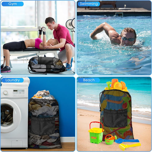 BROTOU Drawstring Bag Heavy Duty Mesh Bag Gym String Bag with Pocket Sport Equipment Bag for Swimming Yoga Beach Laundry...