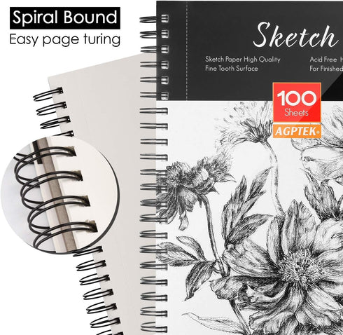 AGPTEK Sketch Book, Art Sketch Book 9''X12", 2 Packs (68lb/100g), Spiral Bound with Easy-to-Remove Pages, Great for Artists, Writers & Illustrator...