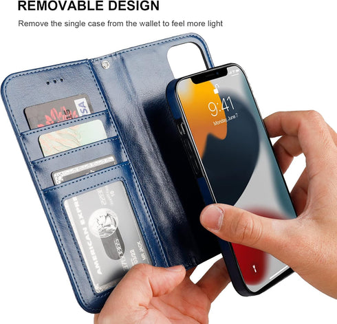 Bocasal Detachable Wallet Case for iPhone 13 Pro Max RFID Blocking Card Slots Holder Premium PU Leather Magnetic Kickstand Shockproof Wrist Strap ...