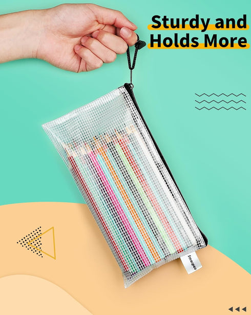 Smarpau Pencil Pouch 24PCS, 9.3" x 4.7" Mesh Zipper Pouches for Organizing, Bill Size Waterproof Zipper Pencil Bags for Travel, Office, Home Stora...
