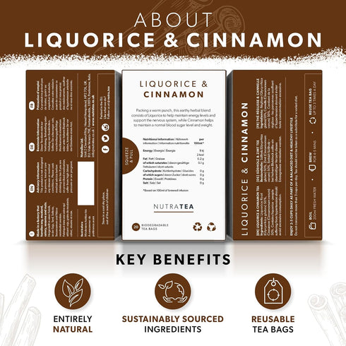 Nutra Tea - Liquorice & Cinnamon Tea | Licorice Tea | Cinnamon Tea - 20 Tea Bags - Herbal Tea - (1 Pack)...