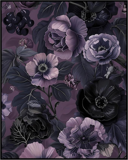Posterizer 1 pcs-black and purple dainty flowers-girly decor-Floral & Botanical Art-Abstract & Modern Art-Decor for Home & Office- UNFRAMED Wall A...