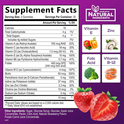Gummy Multivitamin for Adults, Extra Strength Multi Gummies for Women & Men - Daily Vitamin Gummies Supplement, Immune Health Support with Vitamin...