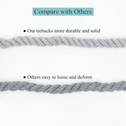2 Pack Rustic Curtain Tiebacks - Outdoor Curtain Drapery Holdbacks Holders - Hand Knitting Cotton Rope Drape Tie Backs for Sheer and Blackout Curt...