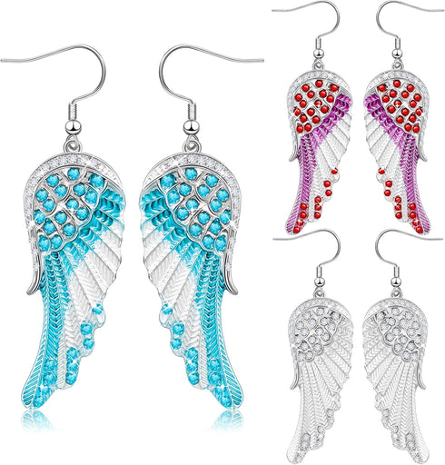 3 Pairs Women's Crystal Angel Dangle Earrings Guardian Dangling Angel Earrings Austrian Crystal Rhinestone Angel Hook Earrings...