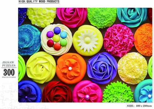 Wooden Puzzle Jigsaw Puzzle 300 Piece for Adults Cupcakes Premium Cake Puzzles Perfect Interlocking Clear Printing...