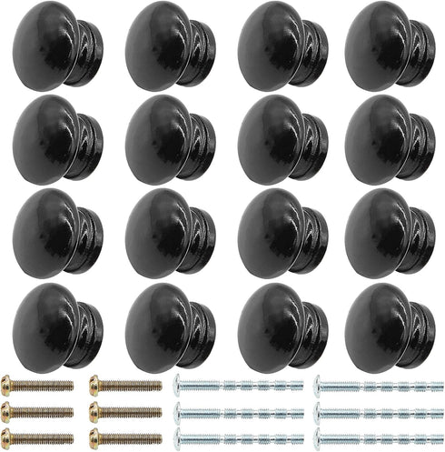 16PCS Wood Black Drawer Knobs, 1-3/8 Inch Mushroom Shape Wooden Cabinet Furniture Knobs Pulls Handles for Home Office Wardrobe Dresser Storage Cup...
