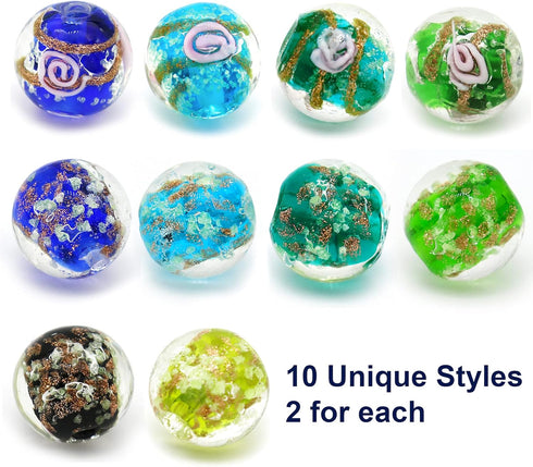 Artsy Crafts 60 Pcs Assorted Glow in The Dark Firefly Beads 12mm European Lampwork Luminous Glass Beads for Jewelry Making Charm Bracelet Necklace...