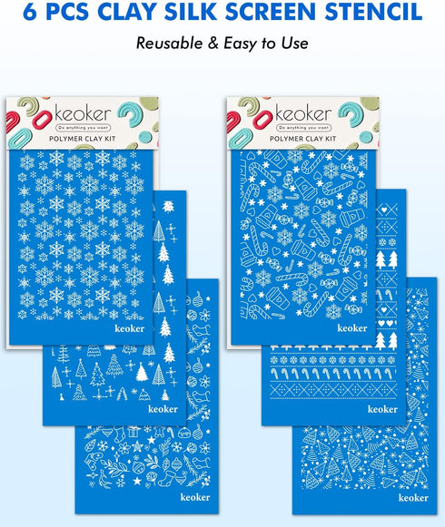 KEOKER Christmas Silk Screen for Polymer Clay, Christmas Silk Screen Stencils for Polymer Clay, Printing on Clay & Other Jewelry Clay Earrings Dec...