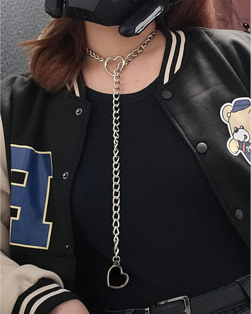 Harry and Henry Heart Slip Chain Necklace for Women Handmade Punk Cuban Slip Chain Choker Necklace Jewelry Adjustable Gothic Lariat Y-Necklace Sta...