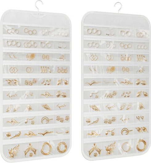1-Pack Hanging Jewelry Organizer 80-Pocket Dual-sided Jewelry Storage for Earring Necklace Bracelet Ring and more, White...