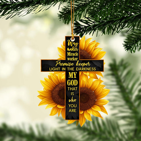 Talataca Sunflower Jesus God Way Maker Christian Bible Verse 2D Flat Car Rear View Mirror Accessories Christmas Tree Ornament Decoration Hanging C...