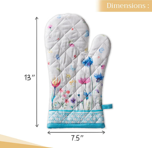Maison d' Hermine Oven Gloves 100% Cotton Oven Mitt 7" x 13" with Loop Heat Resistant, BBQ, Cooking Gloves, Baking, Grilling, Kitchen, Handling Ho...