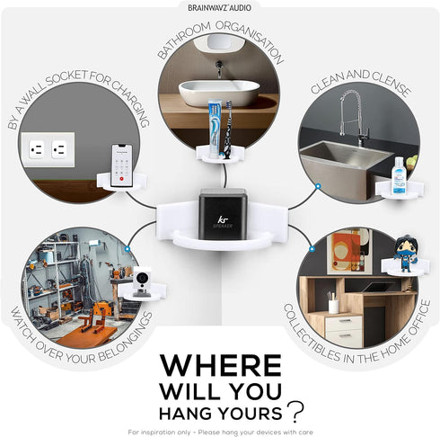 BRAINWAVZ Mini Circular Corner Shelf Mount for Security Cameras, Baby Monitors, Speakers, Plants & More, Universal Holder, Strong Adheasive, No Me...