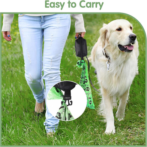 Dog Poop Bag Holder for Leash, Dog Waste Bag Dispenser with 1 Roll of Pet Trash Bags and Carabiner Clip, Soft Portable Doggie Poop Bag Dispenser w...
