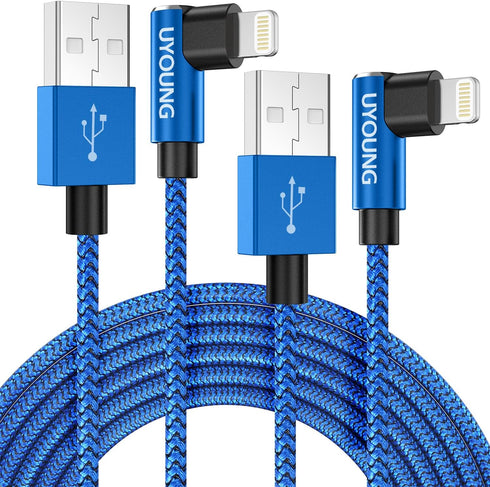 90 Degree iPhone Charger 6FT 2Pack Apple MFi Certified Lightning Cable Long Nylon Right Angle Fast iPhone Charging Cord Compatible with iPhone 14/...