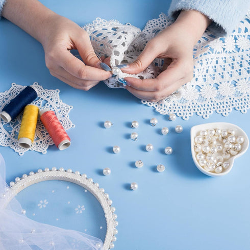 OIIKI 150PCS Half Pearl Buttons, 10mm Faux Half Pearl with Loop, Plastic Half Pearl Buttons, Decorative Sewing Buttons for DIY Sewing, Wedding Dre...