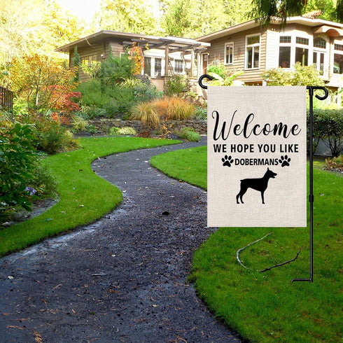 Dobermans Garden Flag Welcome We Hope You Like Dobermans Garden Flag Doberman Dog Welcome Flag Garden Decor (Hope You Like Dobermans F)...