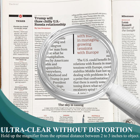 MAGDEPO 3X Handheld Magnifier 2-in-1 Clear Acrylic Magnifying Glass Lightweight with Bar Magnifying Handle for Reading Small Prints, Documents, Ho...