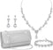 RIOSO 4Pcs Silver Jewelry Set for Women Evening Rhinestone Sparkly Clutch Purse Bag Necklace Earrings Bracelet Silver Formal Prom Costume Sets for...