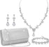 RIOSO 4Pcs Silver Jewelry Set for Women Evening Rhinestone Sparkly Clutch Purse Bag Necklace Earrings Bracelet Silver Formal Prom Costume Sets for...