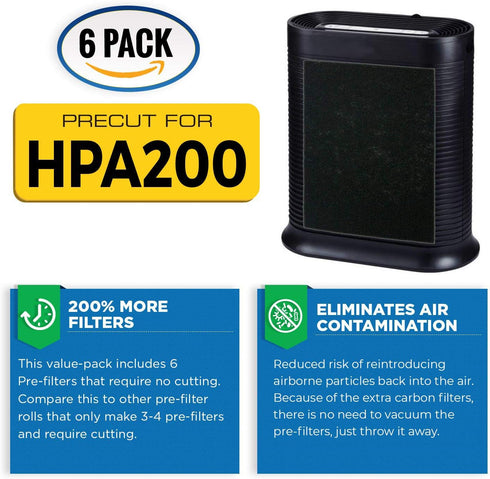 ??VEVA Air Purifier Filter Replacements - 6 Pack Precut & Compatible with Honey-well HPA200 Purifiers - Premium Activated Carbon Pre-Filters...