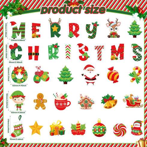 72 Pcs Merry Christmas Bulletin Board Set Winter Decoration Set Christmas Tree Candy Wreath DIY Cardstock Paper Cutout Holiday Borders Bulletin Te...