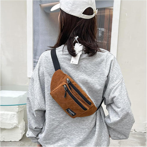 Corduroy Fanny Pack for Women Waist Bag Travel Crossbody Belt Bags Small Bum Purse Hiking Daypack for Running Workout...