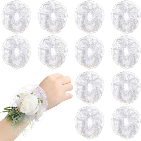 Waydress 12 Pieces Corsage Wristlet Band Elastic Pearl Wristlets DIY Stretch Pearl Wedding Wristband Handmade Corsage Accessories for Wedding Part...