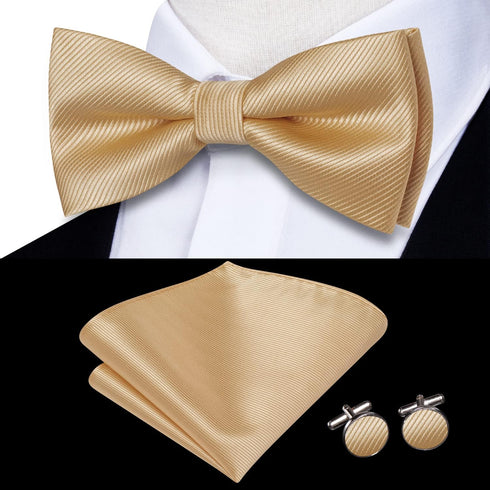 Hi-Tie Silk Pre-Tied Bowtie for Men Woven Bow Ties and Pocket Square Cufflinks Set for Wedding Party Formal...
