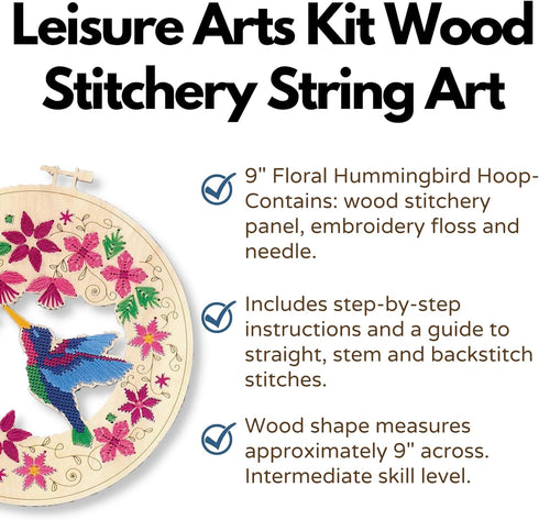 Wood Stitched String Art Kit with Floral Hummingbird in hoop - adult or kids craft - craft kits for teens - string art kit for adults - 3D string ...