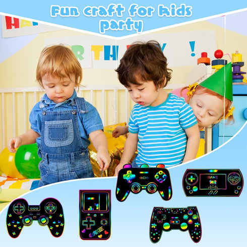 RoundFunny 60 Pieces Video Game Scratch Cards Gamer Party Favors Scratch Crafts Paper Party Ornaments for Birthday Goodie Bag Classroom Reward DIY...