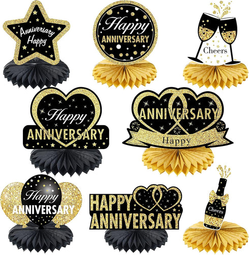 Happy Wedding Anniversary Decorations Table Honeycomb Centerpiece, 8pcs Anniversary Theme Party Supplies for Adult, 10th 25th 30th 40th 50th 60th ...