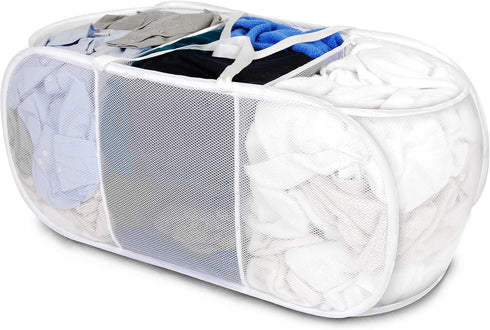 Smart Design Deluxe Mesh Pop Up 3 Compartment Laundry Sorter Hamper Basket - VentilAir Fabric Collapsible Design - for Clothes & Laundry - Home Or...