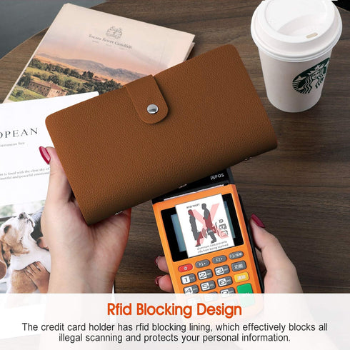 RFID Credit Card Holder for Women & Men, Large Business Card Organizer With 96 Slots, Store All Kinds of Cards and Important Bills (Brown)...