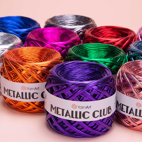 YarnArt Metallic Club Yarn Super Bulky T-Shirt Yarn 100% Polyester Yarn 6.35 oz / 180 gr, 60 yrds / 55 Meters, Shiny Colors, Handbag Yarn, Rug, Ch...