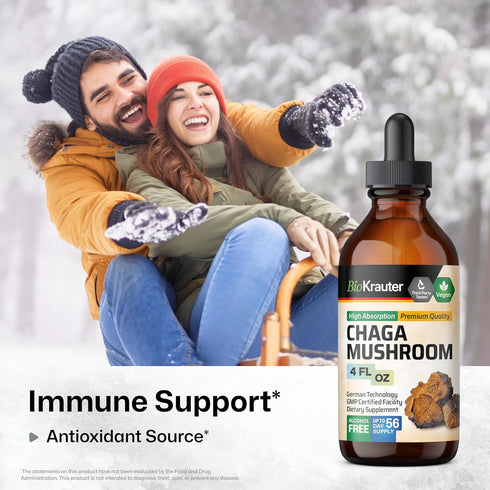 BIO KRAUTER Chaga Mushroom Extract - Chaga Tincture for Immune Support - Vegan, Alcohol & Sugar Free Drops 4 Fl.Oz....