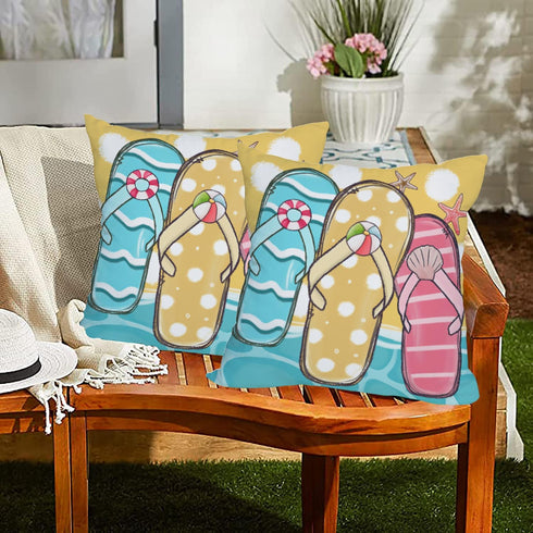 2 Pack Waterproof Summer Throw Pillow Covers 24x24 Inch Flip Flops Decor Tropical Beach Starfish Farmhouse Outdoor Decoration Pillow Cases Blue Oc...