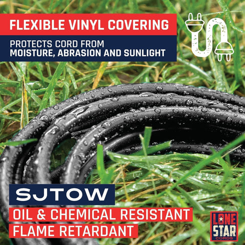 Lone Star Oil Resistant 12 Gauge Extension Cord 6 Ft, 12/3 SJTOW Flame Retardant Heavy Duty Extension Cord Outdoor for Farms & Ranches, 15 AMP Pow...