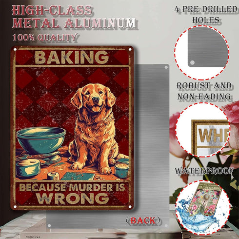 Sign Metal Tin Sign Baking Because Murder is Wrong Dog for Bedroom Modern Fashion Office Wall Decor 6x8inch-Tin Sign...