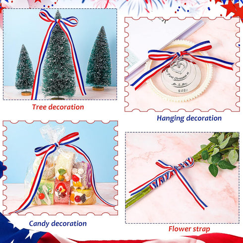 Red White Blue Striped Grosgrain Ribbon Use for Memorial Day Gift Wrapping, Party Decoration, DIY Crafting and Sewing (5/8 Inch x 50 Yard, Red, Wh...