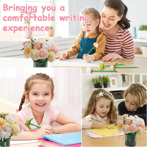 Flower Pens Gifts Valentines Mother's Day 15 Pcs Artificial Mixed Rose Pens Party Favors Birthday Wedding Office School Supplies for Mom Girls Sis...