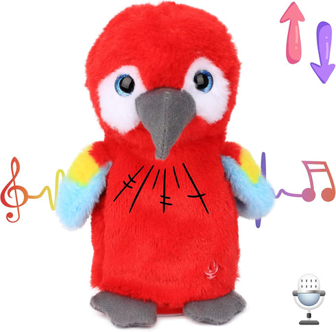 Hopearl Talking Parrot Repeats What You Say Nodding Electric Interactive Animated Toy Speaking Plush Buddy Gifts for Toddlers, Red, 7.5''...