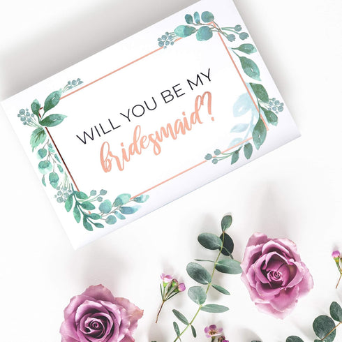 Pop Fizz Designs Bridesmaid Proposal Box Set - 6 Pack with 1 Maid of Honor and 5 Bridesmaid Boxes - Greenery with Rose Gold Foil...