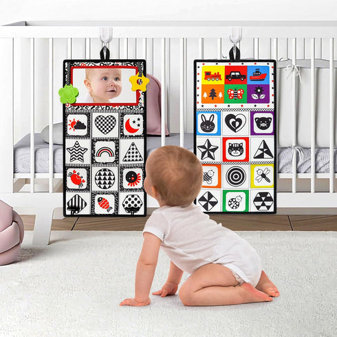 Dr.Rapeti Tummy Time Floor Mirror for Baby Infant Toddler Kids Black and White High Contrast baby toy with Teethers Floor Activity Toy Washable No...