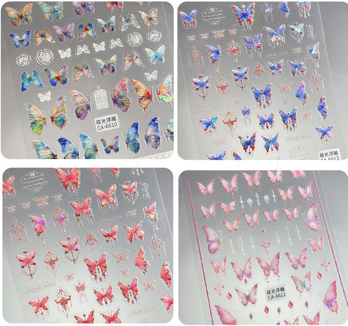 Butterfly Nail Art Stickers Decals Butterfly Nail Decals 3D Self Adhesive Nail Stickers Aurora Spring Red Pink Blue Designs Nail Art Supplies for ...