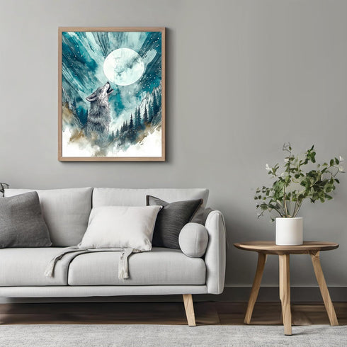 Posterizer 1 pcs-beautiful howling lone wolf under the full moon 1-Art for Animal Lovers Gift for Art Lovers Decorations for Bedroom, Office, Livi...